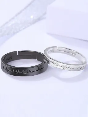 2pcs Couple Heartbeat Detail Ring