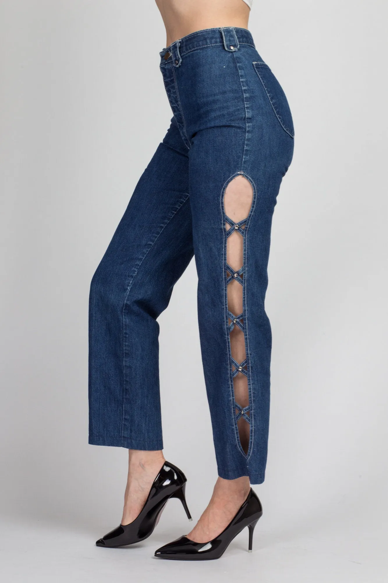 80s Frederick's Of Hollywood Cut Out Jeans - Medium, 28"