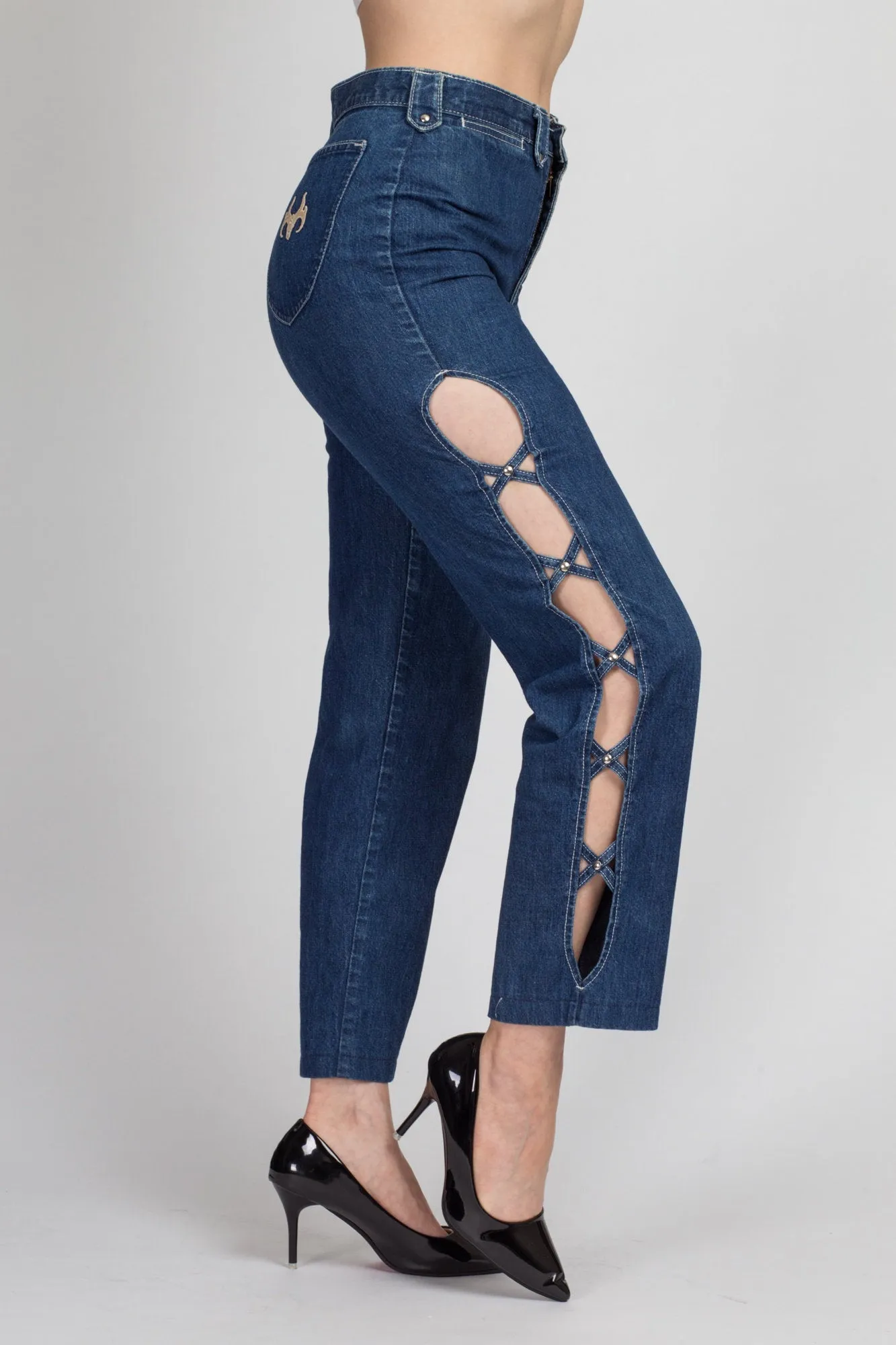 80s Frederick's Of Hollywood Cut Out Jeans - Medium, 28"