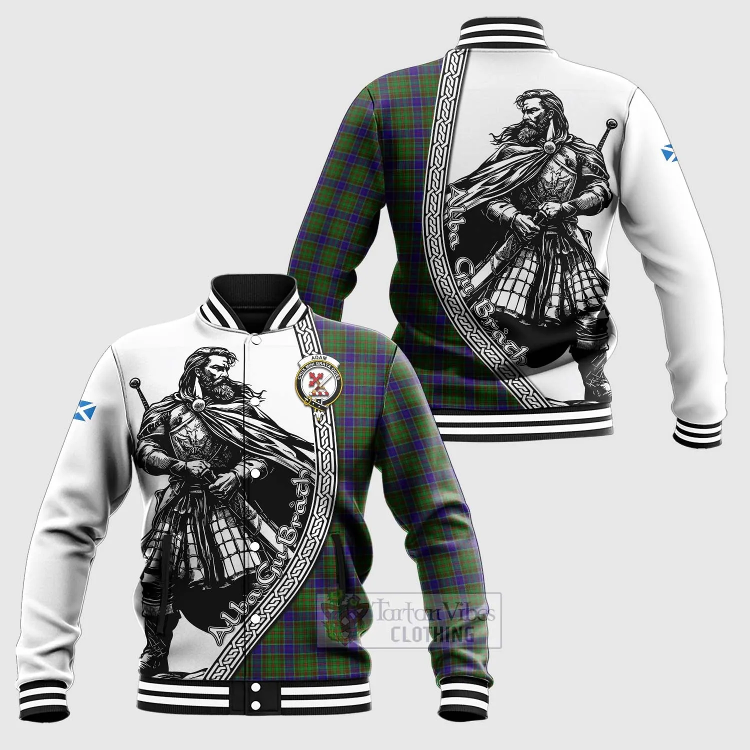 Adam Tartan Clan Crest Baseball Jacket with Highlander Warrior Celtic Style