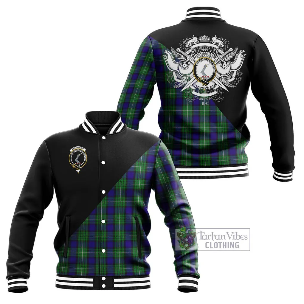 Alexander Tartan Baseball Jacket with Family Crest and Military Logo Style