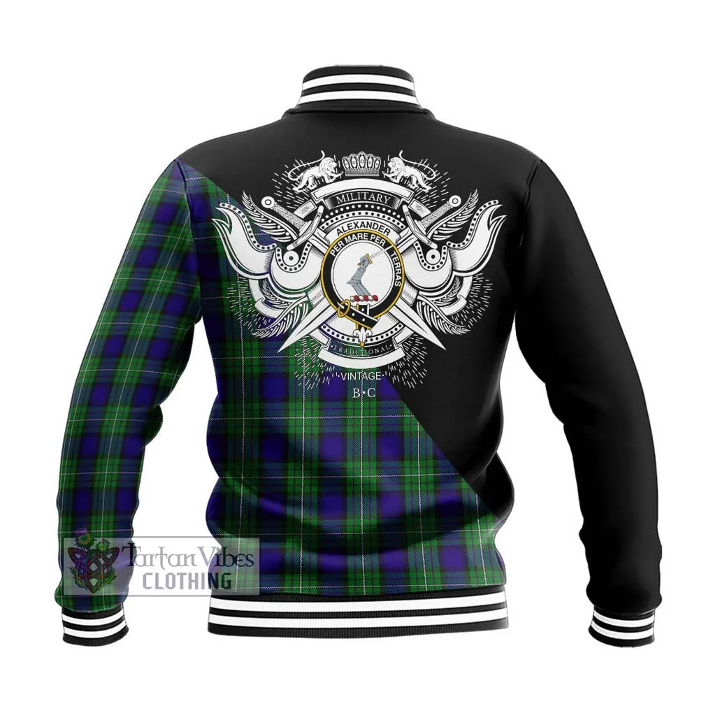 Alexander Tartan Baseball Jacket with Family Crest and Military Logo Style