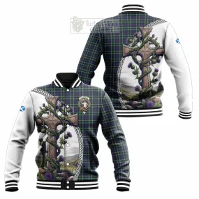 Allardice Tartan Baseball Jacket with Family Crest and St. Andrew's Cross Accented by Thistle Vines