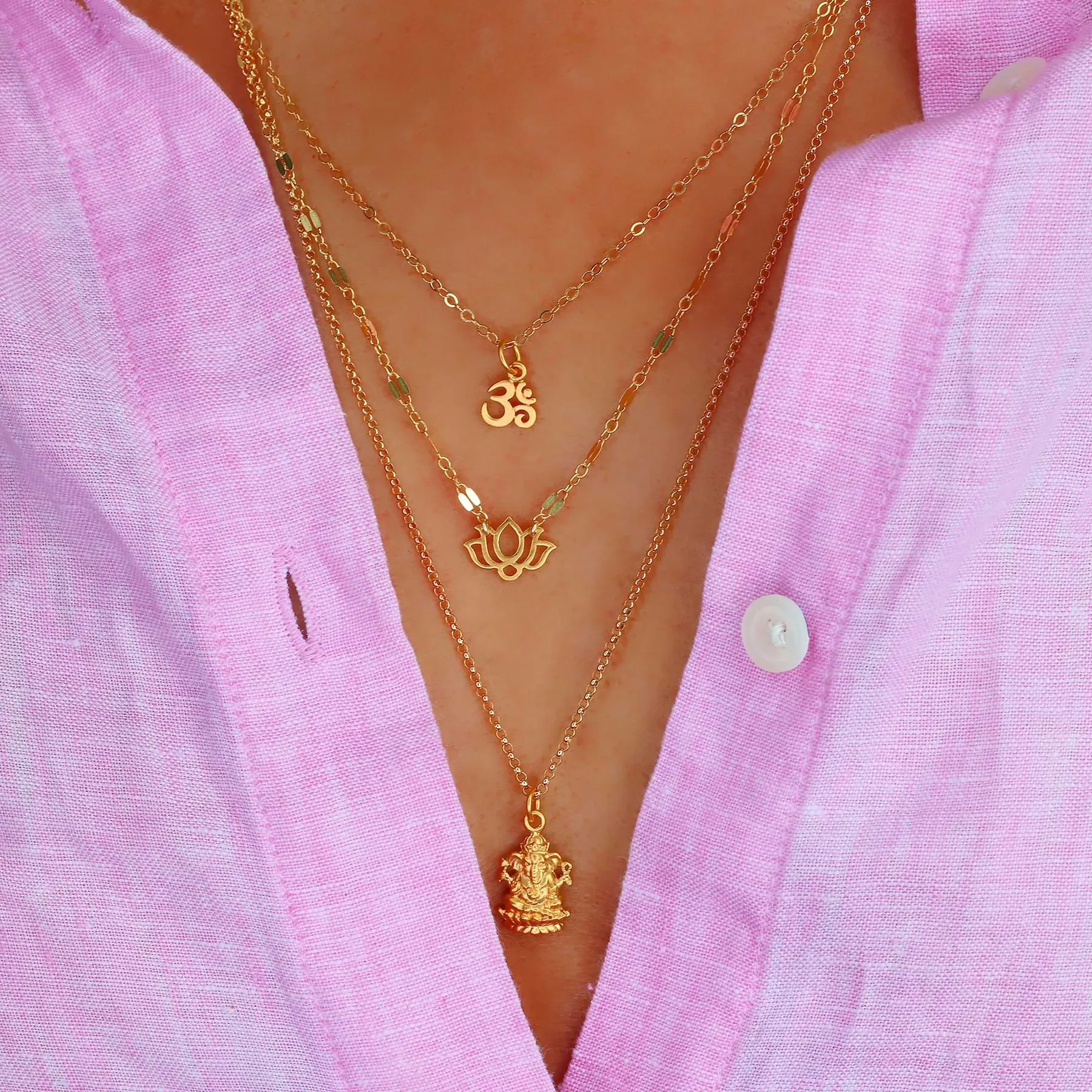 Awaken and Inspire - Ganesha Om Lotus Layered Necklace