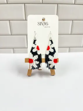Black Beaded Earrings with White Flowers