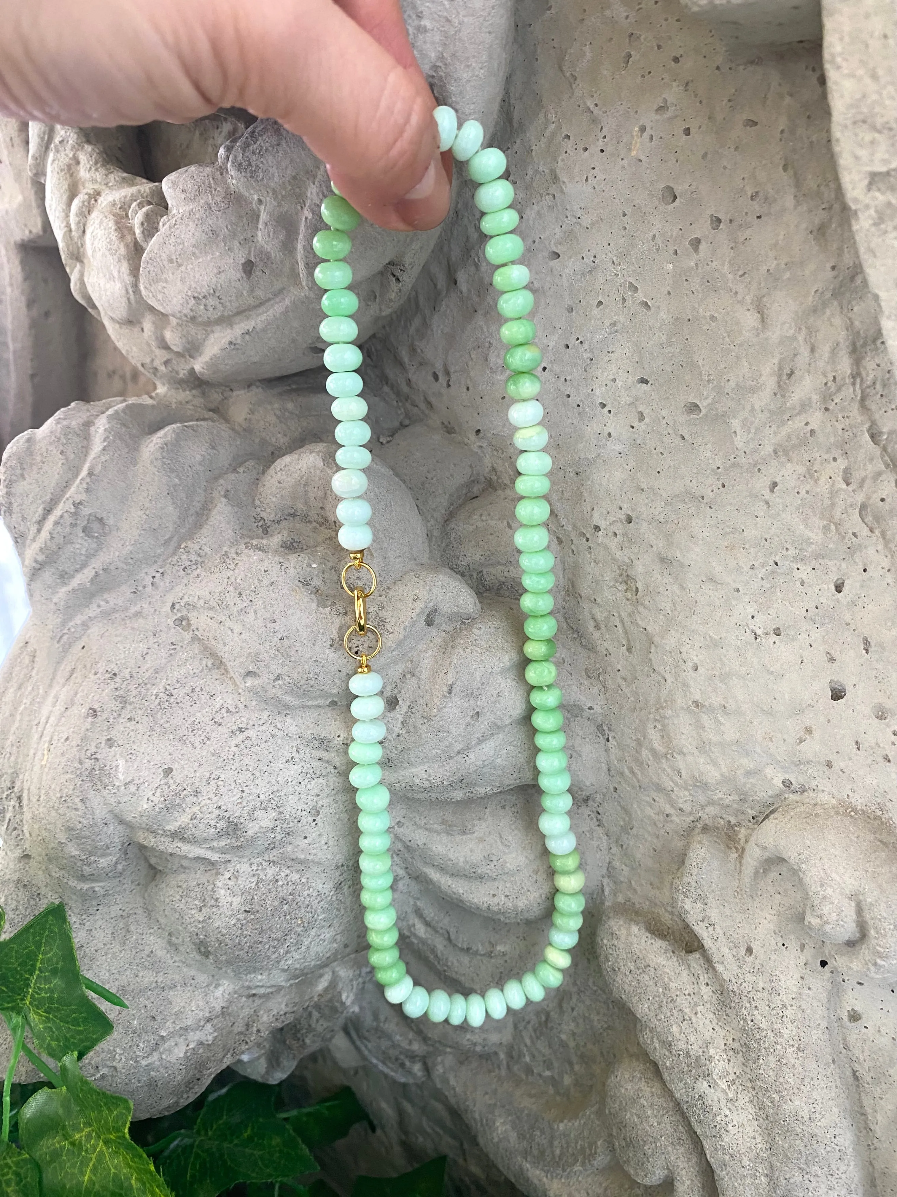 Bright Green Opal Candy Necklace, 18.5-19inches, Gold Vermeil Plated Sterling Silver Push Lock Closure