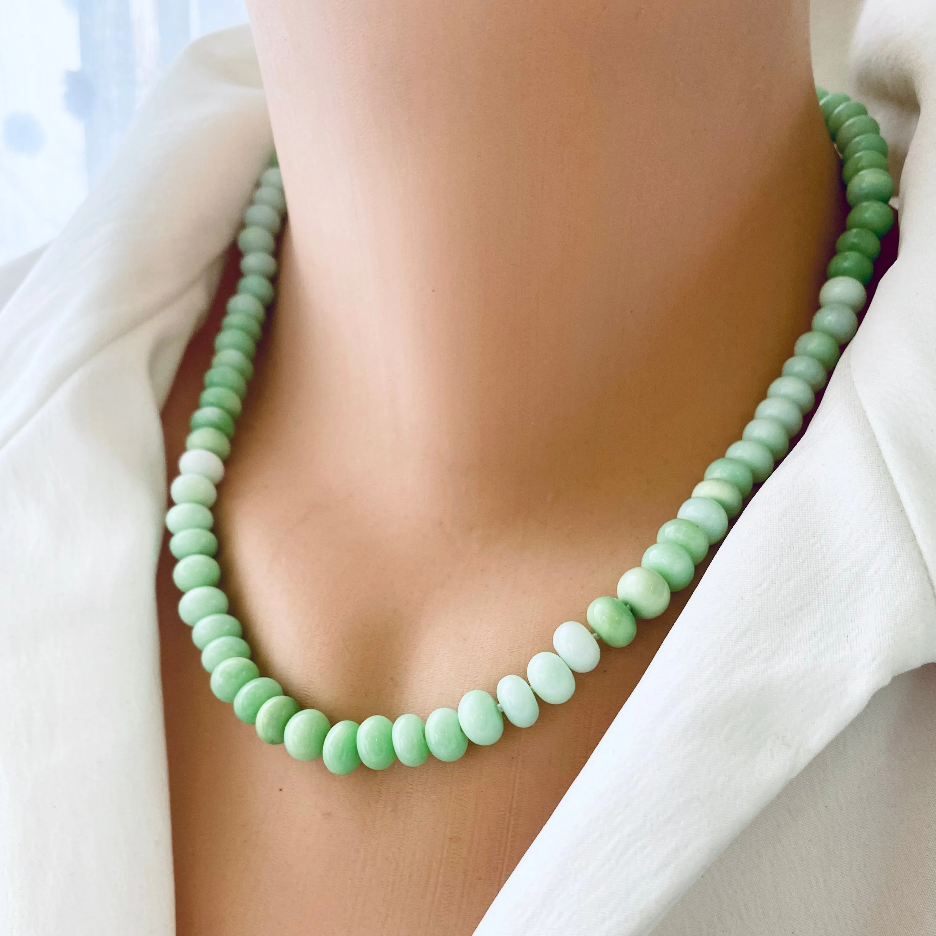 Bright Green Opal Candy Necklace, 18.5-19inches, Gold Vermeil Plated Sterling Silver Push Lock Closure