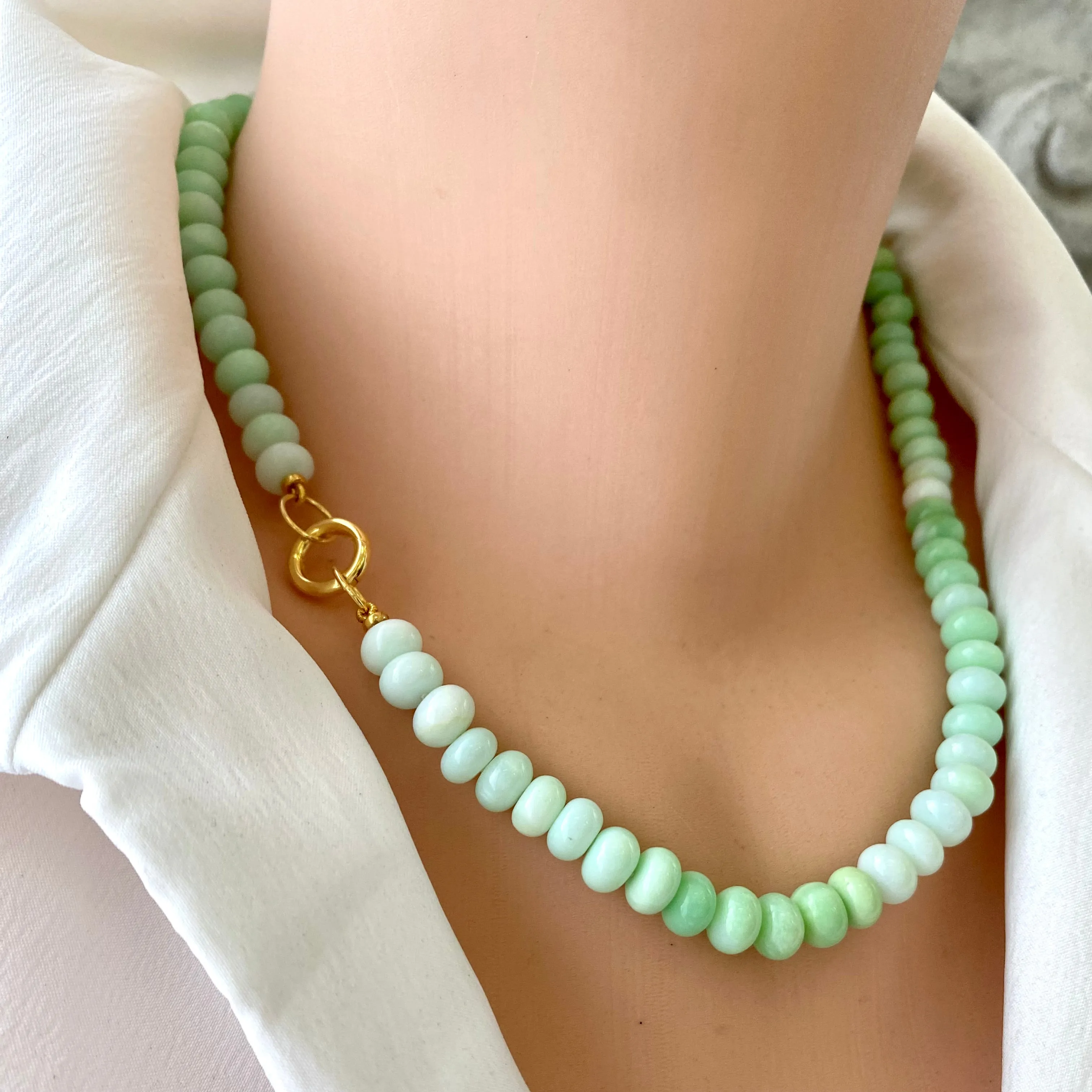 Bright Green Opal Candy Necklace, 18.5-19inches, Gold Vermeil Plated Sterling Silver Push Lock Closure