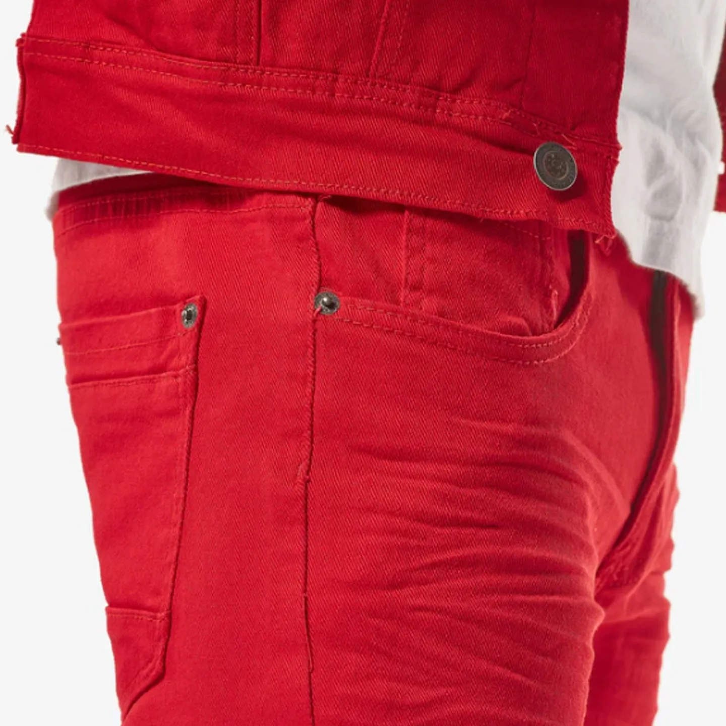Copper Rivet Ripped Slim Jean (Red)