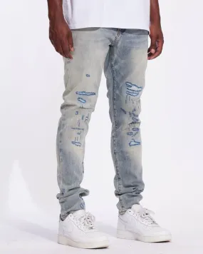 Distressed Hyper-Stitch Slim Jeans