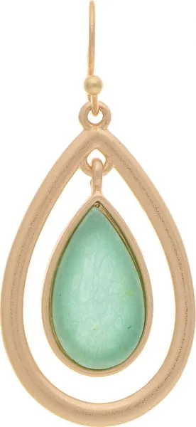 Gold Mint Stone Double Circles Earrings