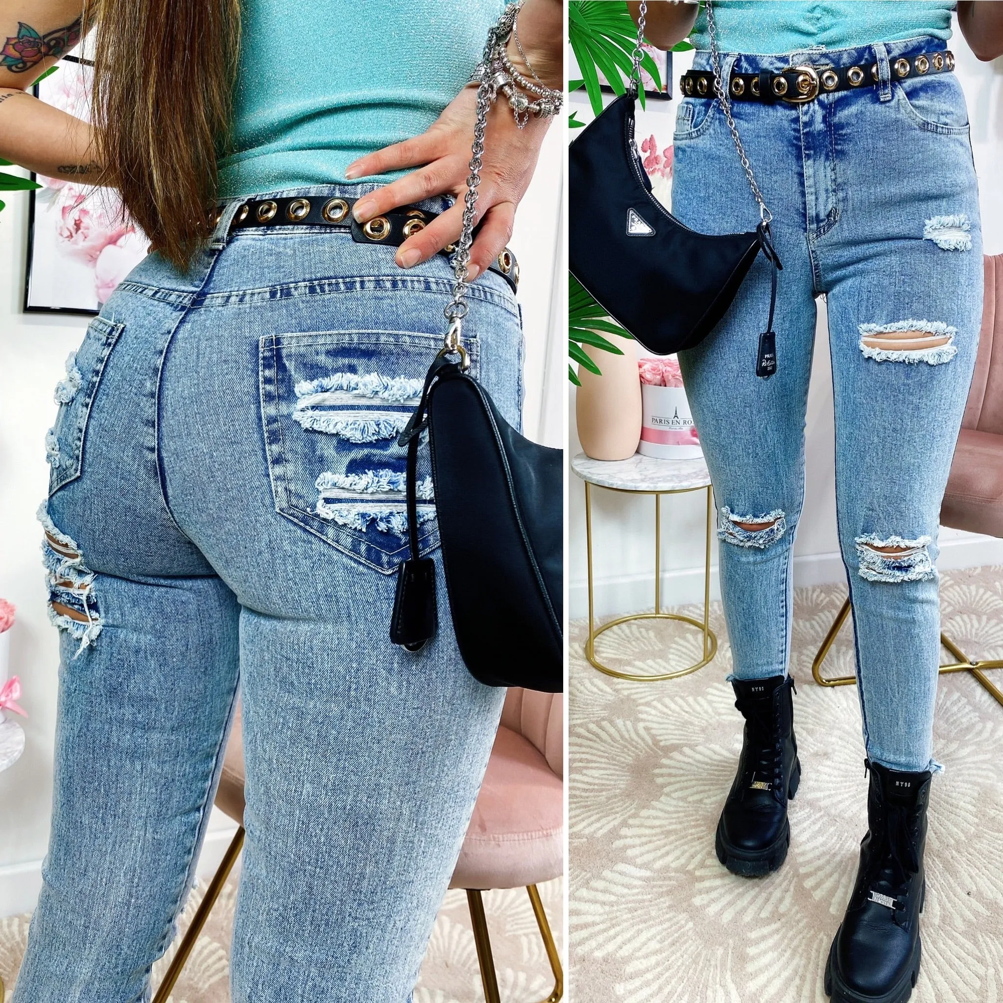 Jeans con strappi bagno chiaro