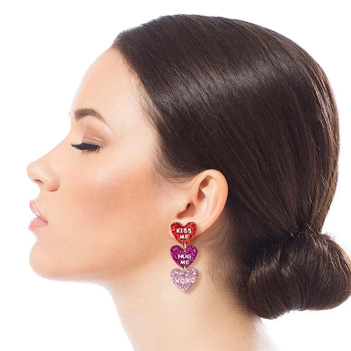 Multicolor Triple Heart Drop Earrings Kiss Me