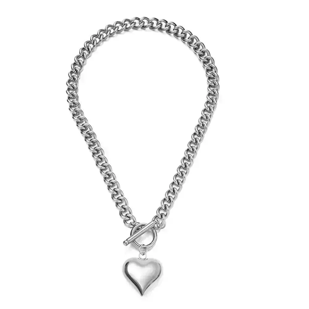 Personalized Punk Stainless Steel Peach Heart Pendant Hemp Flowers Valentine Necklace