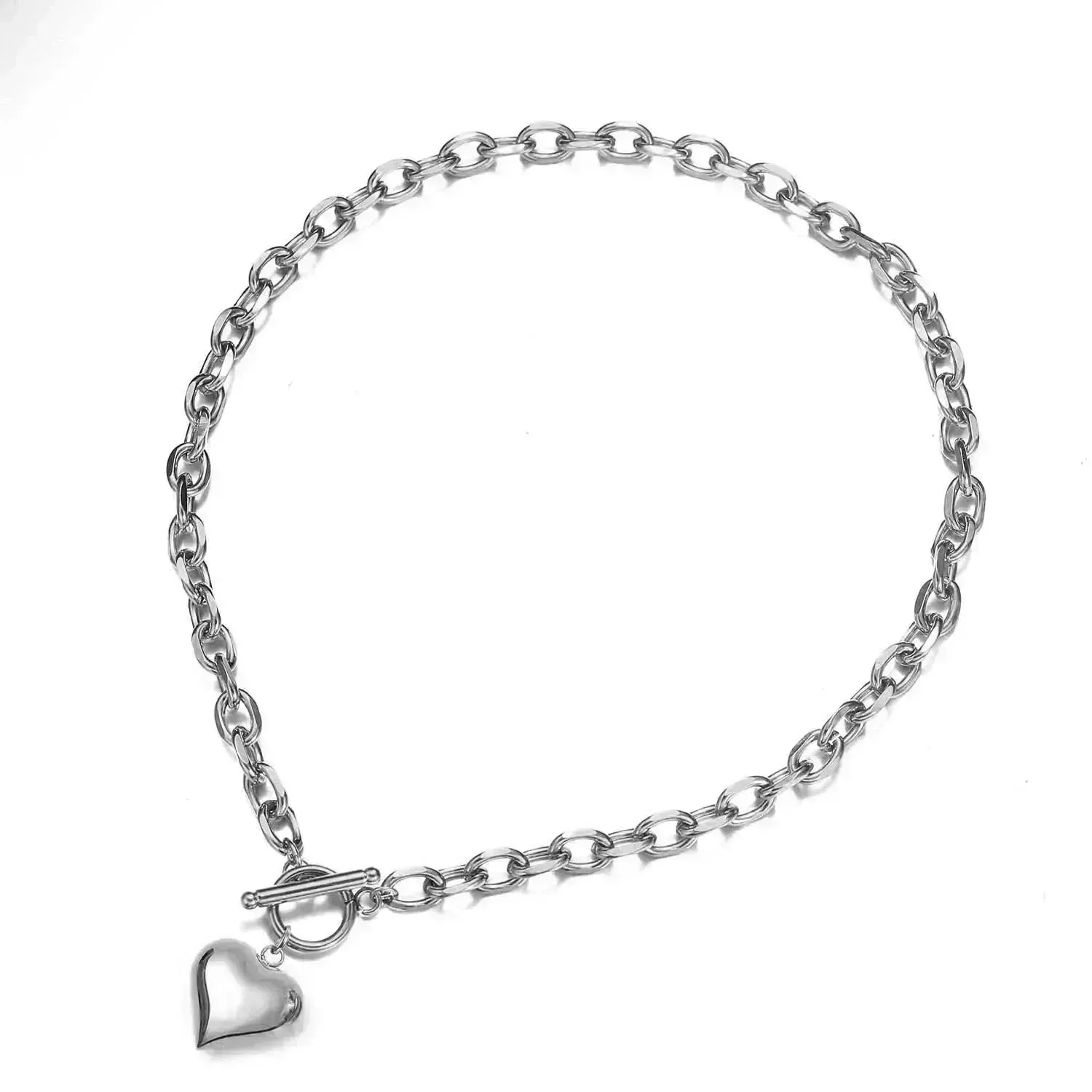 Personalized Punk Stainless Steel Peach Heart Pendant Hemp Flowers Valentine Necklace