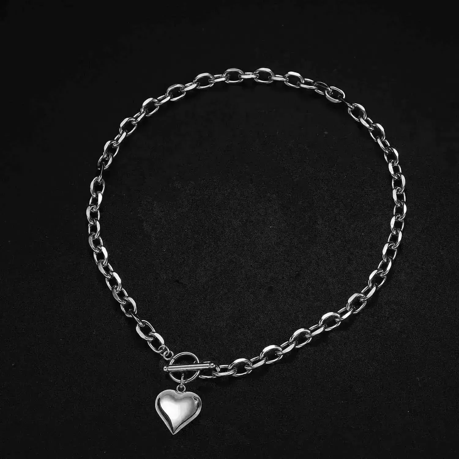 Personalized Punk Stainless Steel Peach Heart Pendant Hemp Flowers Valentine Necklace