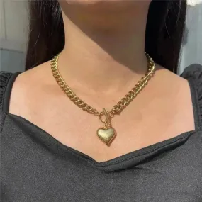 Personalized Punk Stainless Steel Peach Heart Pendant Hemp Flowers Valentine Necklace