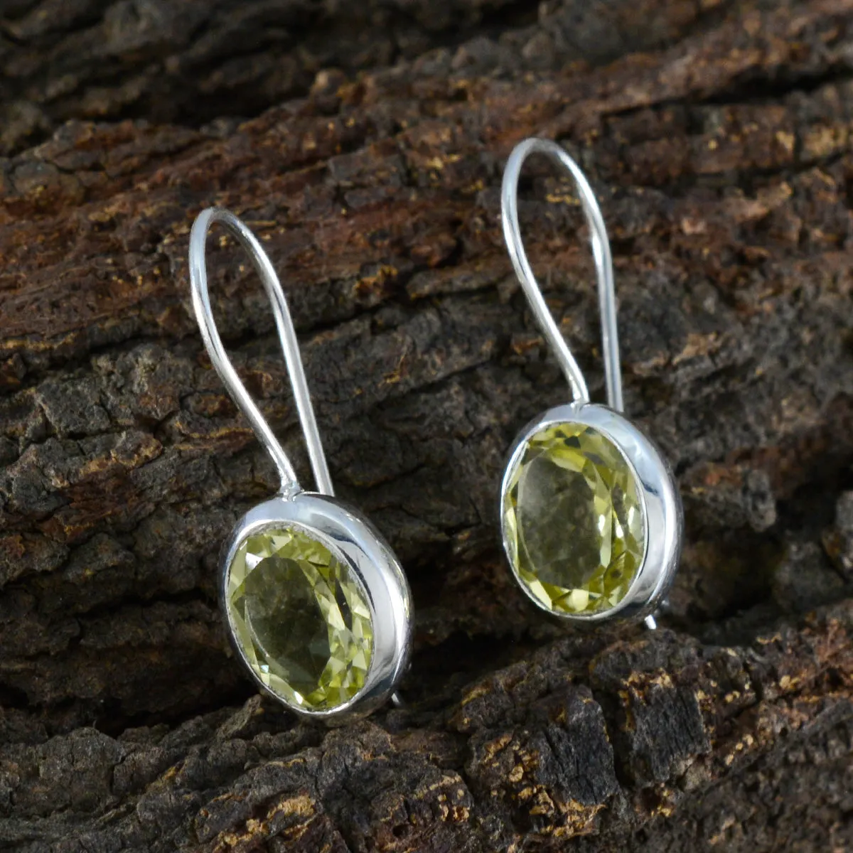 Riyo Cute Sterling Silver Earring For Girl Lemon Quartz Earring Bezel Setting Yellow Earring Dangle Earring
