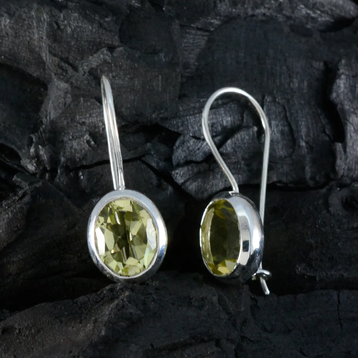 Riyo Cute Sterling Silver Earring For Girl Lemon Quartz Earring Bezel Setting Yellow Earring Dangle Earring