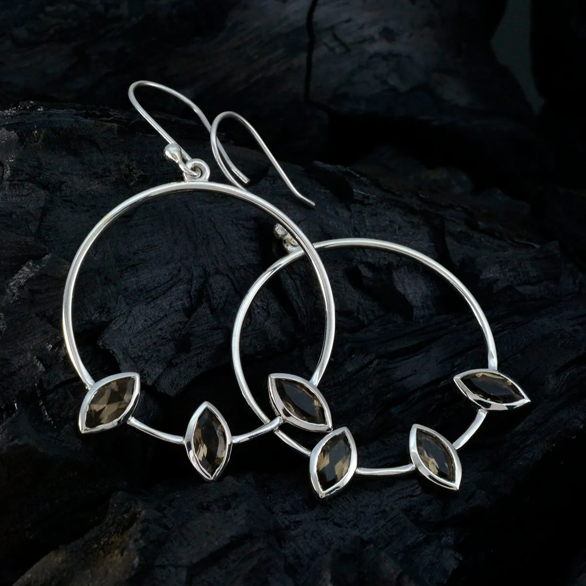 Riyo Easy On The Eye Sterling Silver Earring For Women Smoky Quartz Earring Bezel Setting Brown Earring Dangle Earring