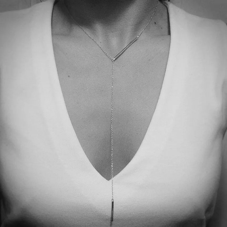 Rosy Bar Pendant Y Lariat Necklace 18 inch