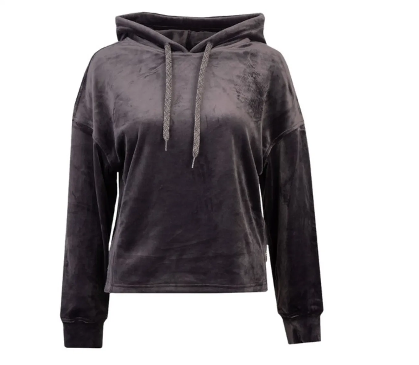 UK XS UGG Grey Velvet Belden Overhead Loungewear Hoody - Optimized E-commerce Product with Modifiers